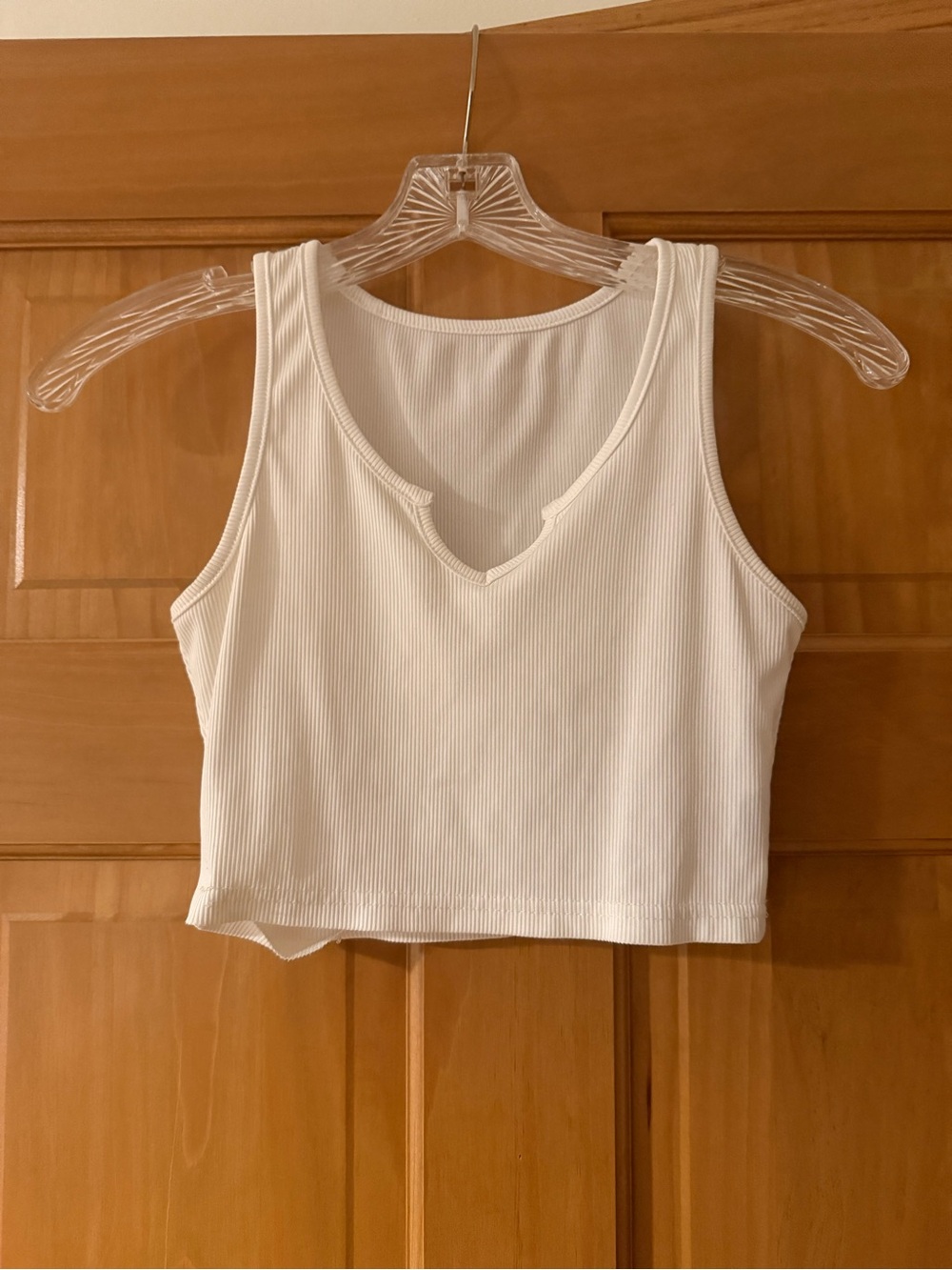 SHEIN White Ribbed V-Notch Cropped Tank Top